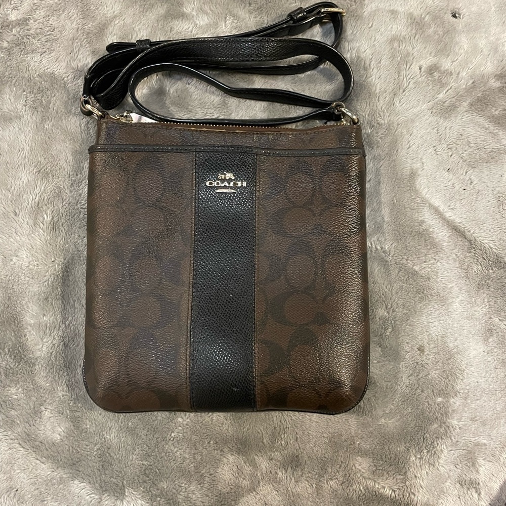Coach Signature Brown and Black Messenger Bag
